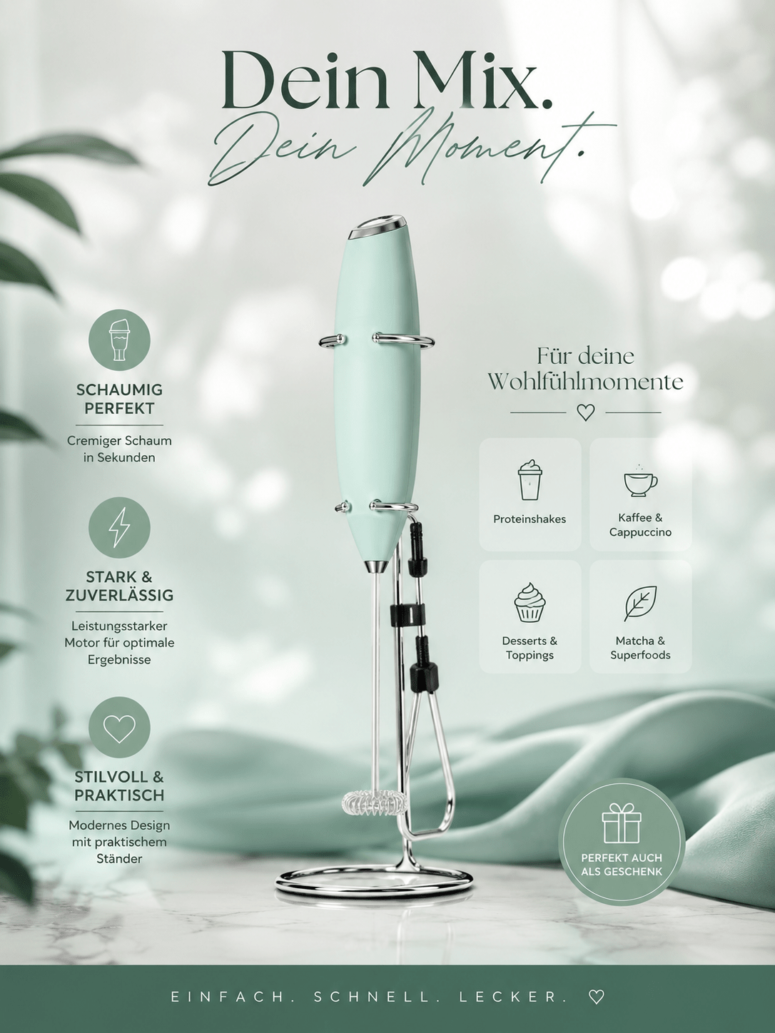 Elektrischer Milchaufschäumer für Matcha, Supplements & Latte | aromazauberei - aromazauberei