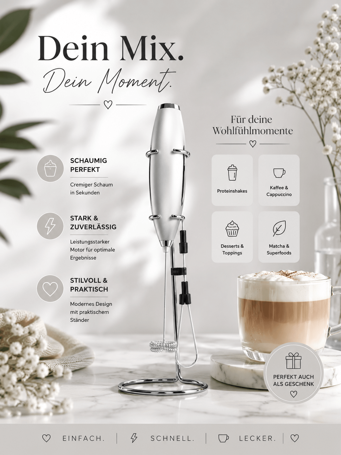 Elektrischer Milchaufschäumer für Matcha, Supplements & Latte | aromazauberei - aromazauberei