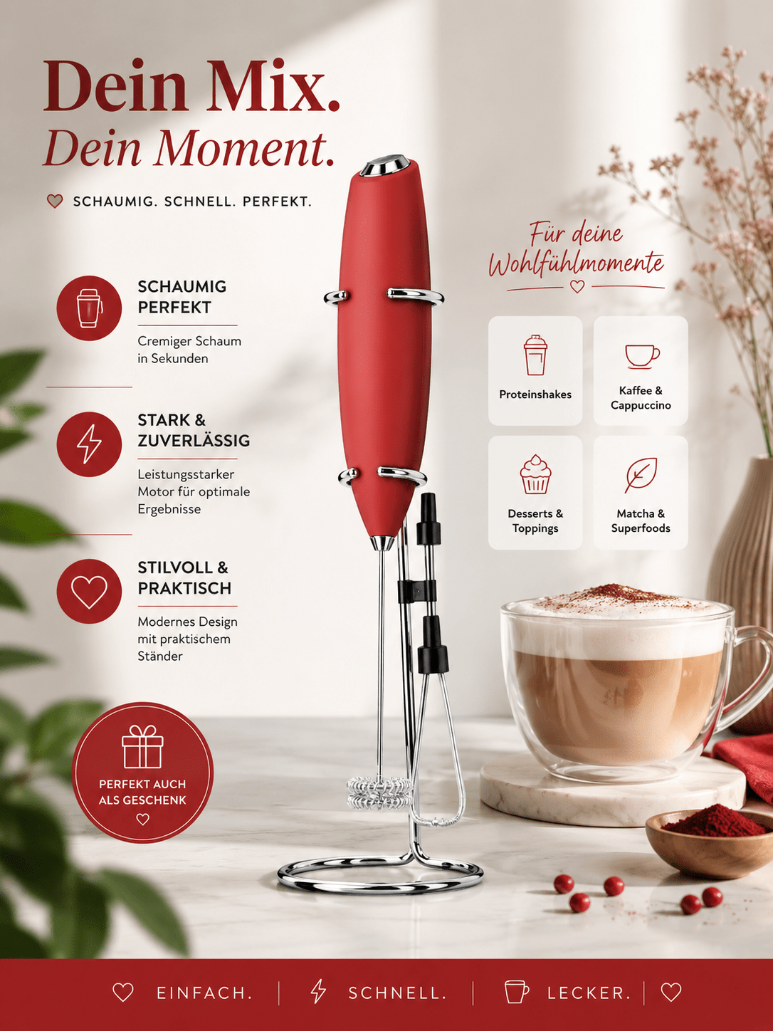 Elektrischer Milchaufschäumer für Matcha, Supplements & Latte | aromazauberei - aromazauberei
