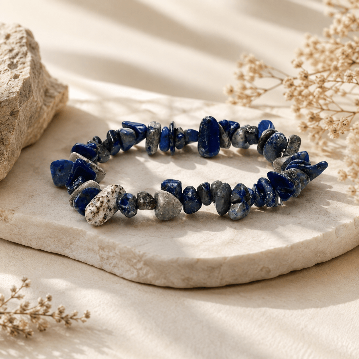Lapislazuli Splitterarmband elastisch – Heilstein Schmuck Unikat - aromazauberei