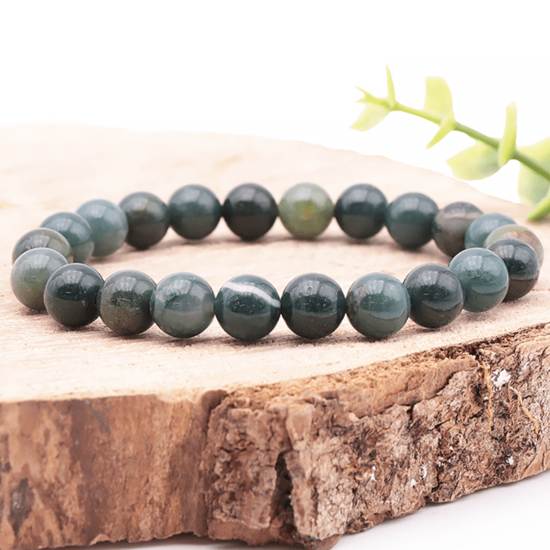 Moosachat Armband – Kugelform Ø 8 mm, A - Qualität, elastisch - aromazauberei