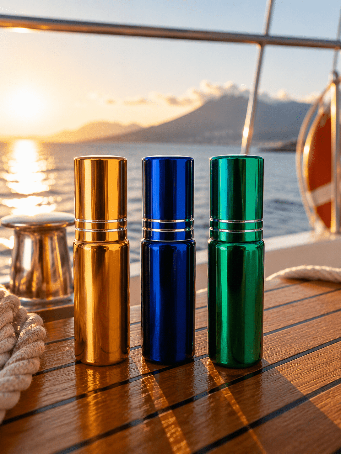 Roll-on Flasche 5ml Metallic – Blau, Grün & Gold | aromazauberei - aromazauberei