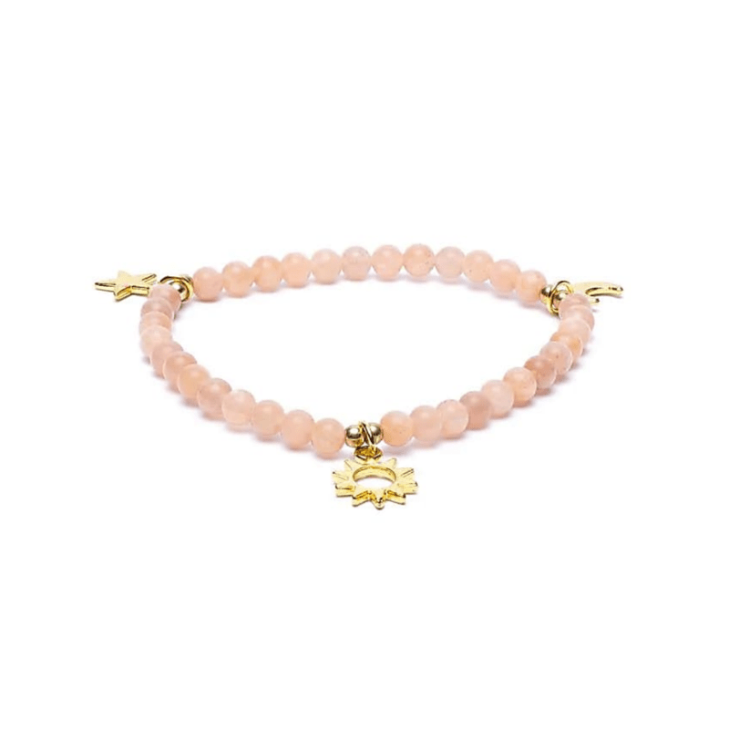 Sonnenstein Armband – Elastisch mit Stern, Mond & Sonne Anhängern - aromazauberei